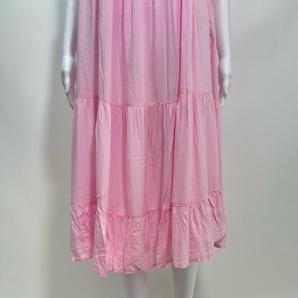 NEW! Petal & Pup Kacper Dress in Pink Tiered Relaxed Fit On/Off Shoulder Midi - Picture 12 of 17